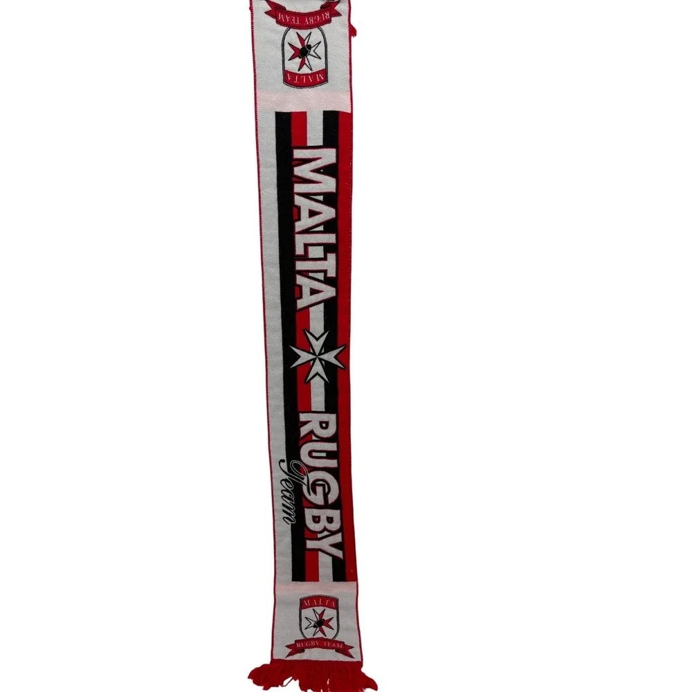 Unbranded Scarf Unisex OS Red Malta Rugby Team Knit Fringed Sports Fan Accessory